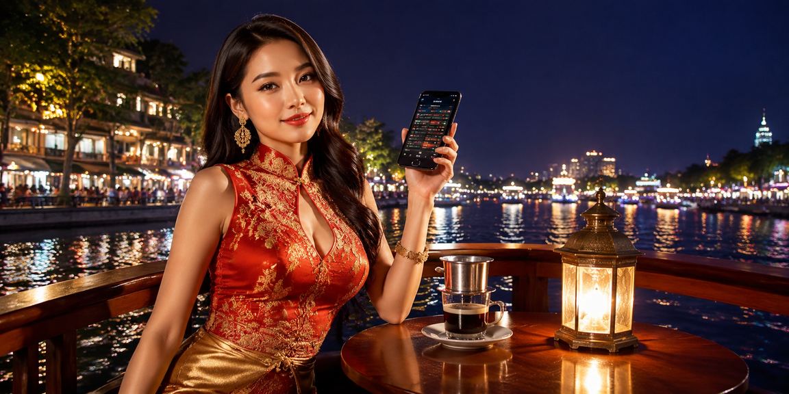 Người dùng tại Hà Nội ngồi cà phê sử dụng điện thoại để chơi casino trực tuyến và kiểm tra giao dịch nạp tiền